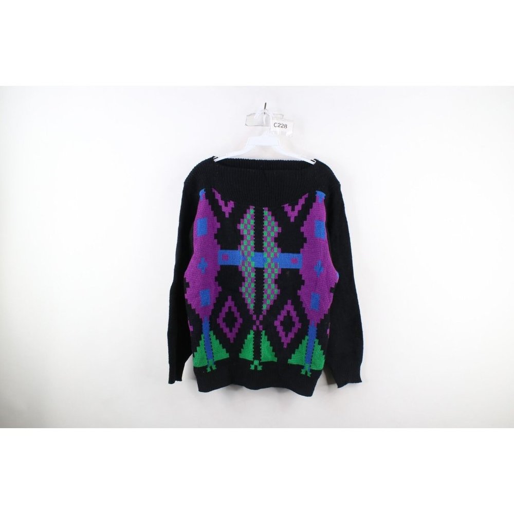 Vtg 90s Coogi Style Womens S / M Distressed Rainbow Fiesta Knit Cosby Sweater